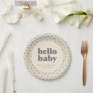 Plato De Papel Hola bebé retro Boho Daisy Personalizado
