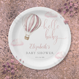 Plato De Papel Hola Bebé Rosa Air Balloon Baby Shower