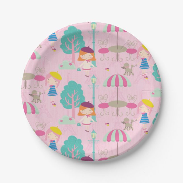 Plato De Papel Hola Bonjour Placas de papel de cumpleaños parisin (Anverso)