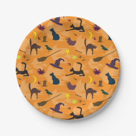 Plato De Papel Hola Bruja - sin fisuras patrón de Halloween.