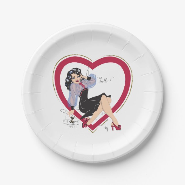 Plato De Papel Hola Chica Valentine Pin Up (Anverso)
