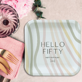 Plato De Papel Hola Cincuenta Sencillas Placas de Papel de Cumple