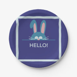 Plato De Papel Hola conejo azul de Pascua