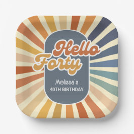 Plato De Papel Hola Cuarenta Retro Sun Groovy Wave Cumpleaños