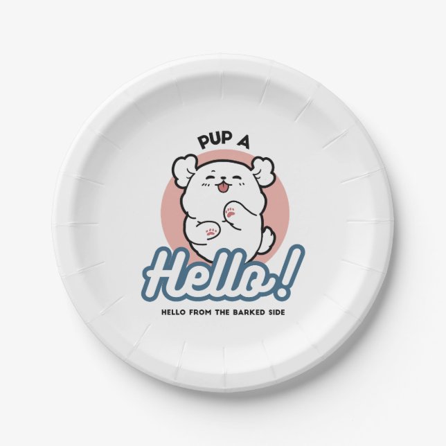 Plato De Papel ¡Hola! - Diseño feliz de Personalizados de perros  (Anverso)