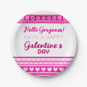Plato De Papel Hola espléndido Galentine's Day Cute Corazón Rosa