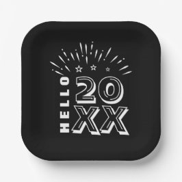 Plato De Papel Hola Feliz Año Nuevo Fuegos artificiales Estrellas