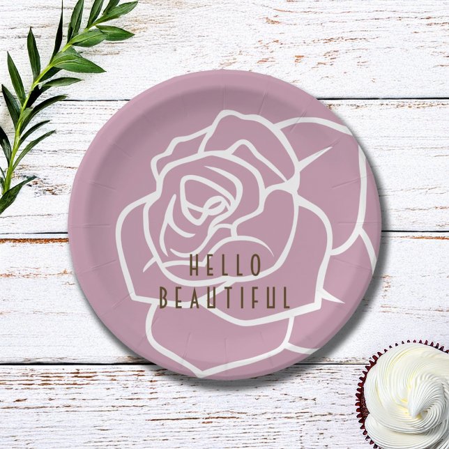 Plato De Papel Hola hermosa - Rosa rosa de Moda moderna (Subido por el creador)