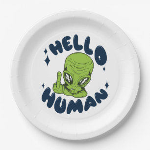 Plato De Papel Hola humano divertido Alien