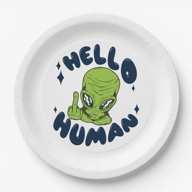 Plato De Papel Hola humano divertido Alien (Anverso)