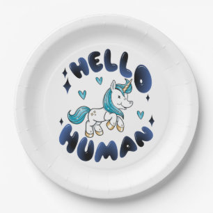 Plato De Papel Hola humano hermoso unicornio