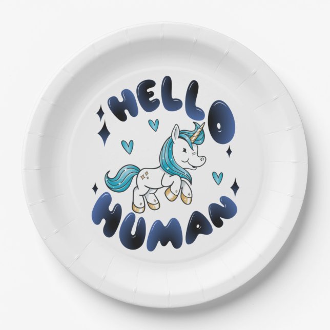 Plato De Papel Hola humano hermoso unicornio (Anverso)