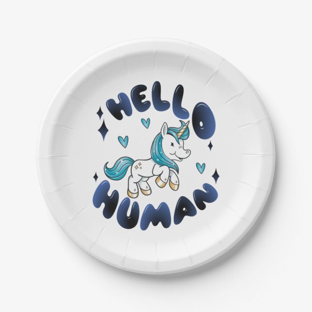 Plato De Papel Hola humano Lovely Unicorn (Anverso)