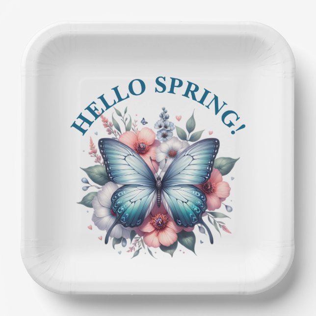 Plato De Papel Hola Mariposa de Primavera-96282 (Anverso)