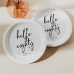 Plato De Papel Hola Ochenta Minimalista Simple 80th Birthday Part<br><div class="desc">Estos son: Hola Ochenta Mínimos Minimalistas Blancos Blancos Blancos 80 Placas de Papel de Cumpleaños!</div>