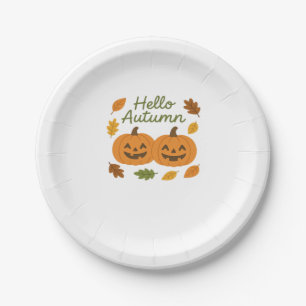 Plato De Papel Hola Otoño Cute Sonriente Calabazas Clásicas Camis