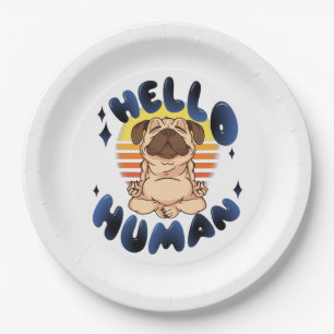Plato De Papel Hola perro de yoga meditador humano