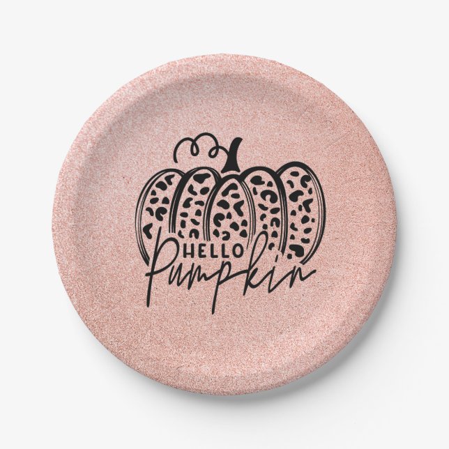 Plato De Papel Hola Pumpkin Brillo Rosa (Anverso)