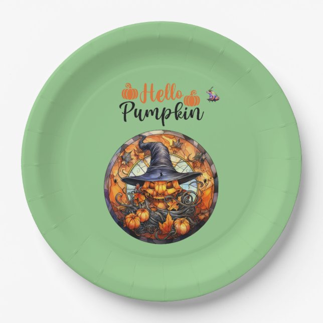 Plato De Papel Hola Scary Hallowe'en Pumpkin (Anverso)