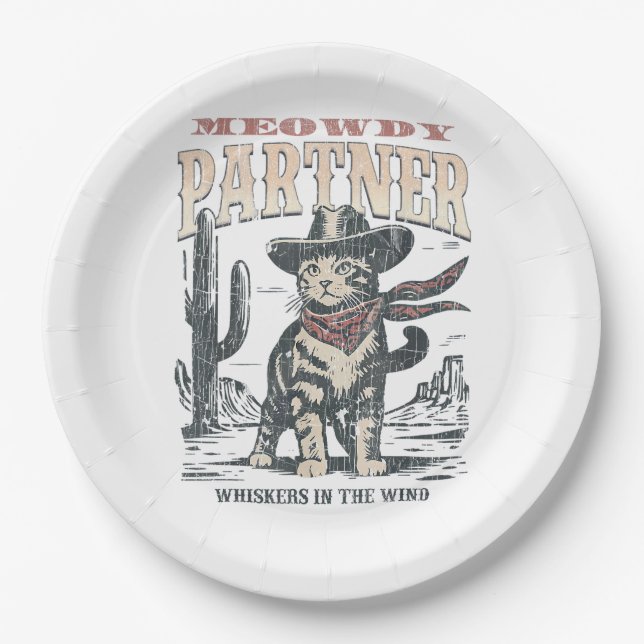 Plato De Papel Hola Socio Vaquero Gato  (Anverso)