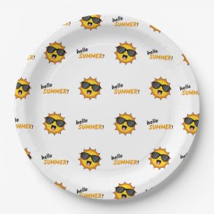 Plato De Papel Hola Sol de verano con gafas de sol