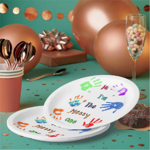 Plato De Papel Hola, soy el desordenado - Paint Handprints