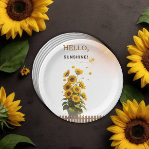 Plato De Papel Hola Sunshine Sunflower Garden Baby Shower