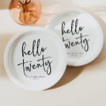 Plato De Papel Hola Veinte Minimalistas 20 cumpleaños<br><div class="desc">Estos son: ¡Hola Veinte Placas Minimalistas mínimas de papel blanco negro 20 de cumpleaños!</div>