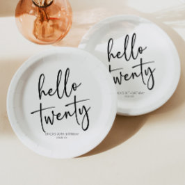 Plato De Papel Hola Veinte Minimalistas 20 cumpleaños