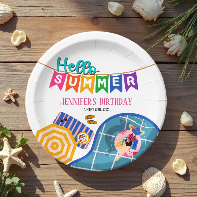 Plato De Papel Hola verano colorido cartel Fiesta cumpleaños (Subido por el creador)