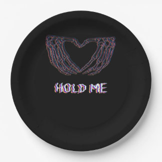 Plato De Papel Hold Me Classic - Skeleton Hand Heart