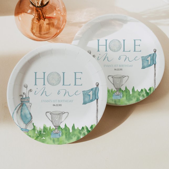 Plato De Papel Hole In One Blue Golf Primer Fiesta de Cumpleaños (Subido por el creador)