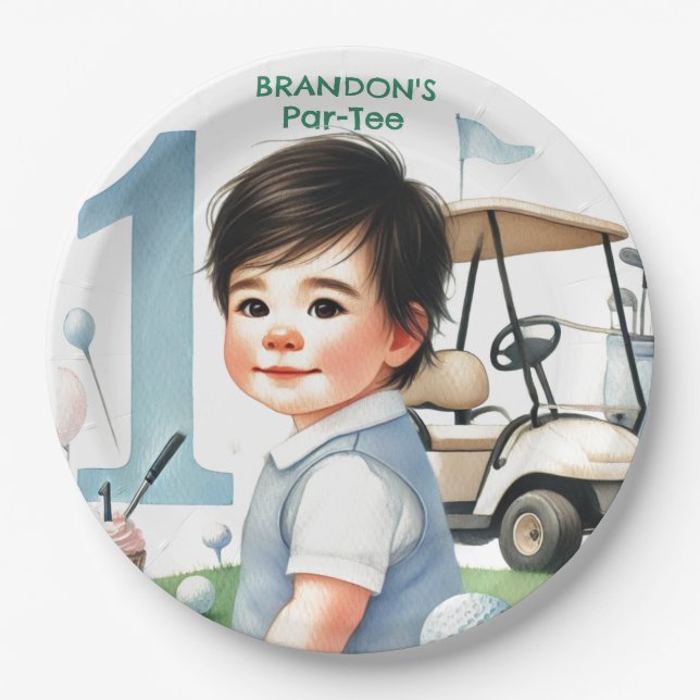 Plato De Papel Hole in One Golf Boy 1 cumpleaños de Par-tee (Anverso)