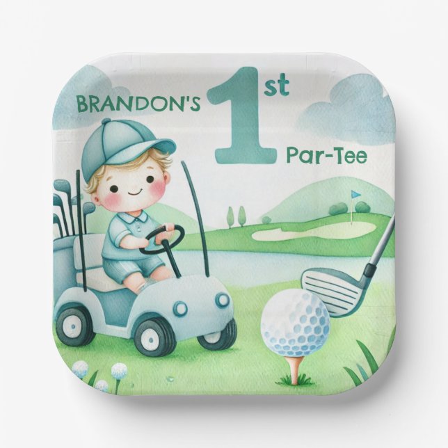 Plato De Papel Hole in One Golf Boy 1 cumpleaños de Par-tee (Anverso)