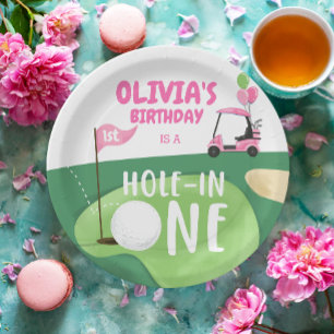 Plato De Papel Hole In One Golf Chica First Birday Par-Tee