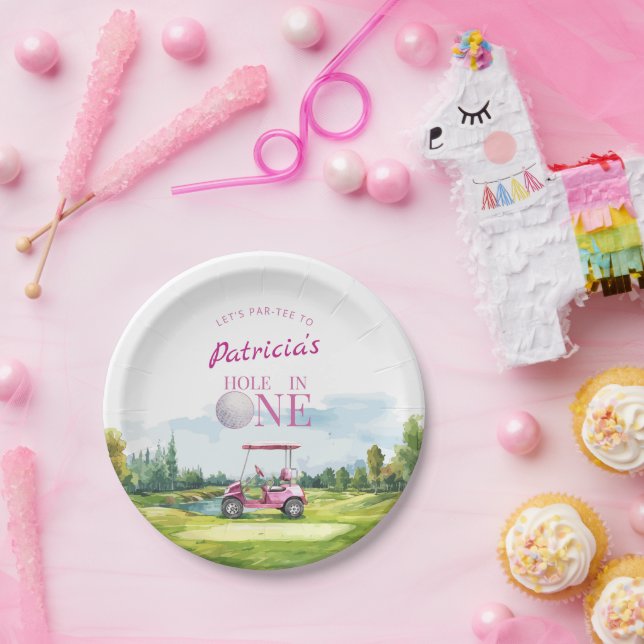 Plato De Papel Hole In One Pink Golf 1st Birthday  (Fiesta)