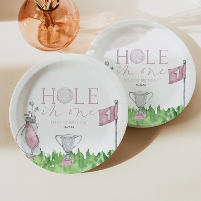 Plato De Papel Hole In One Pink Golf Primer Fiesta de Cumpleaños (Subido por el creador)