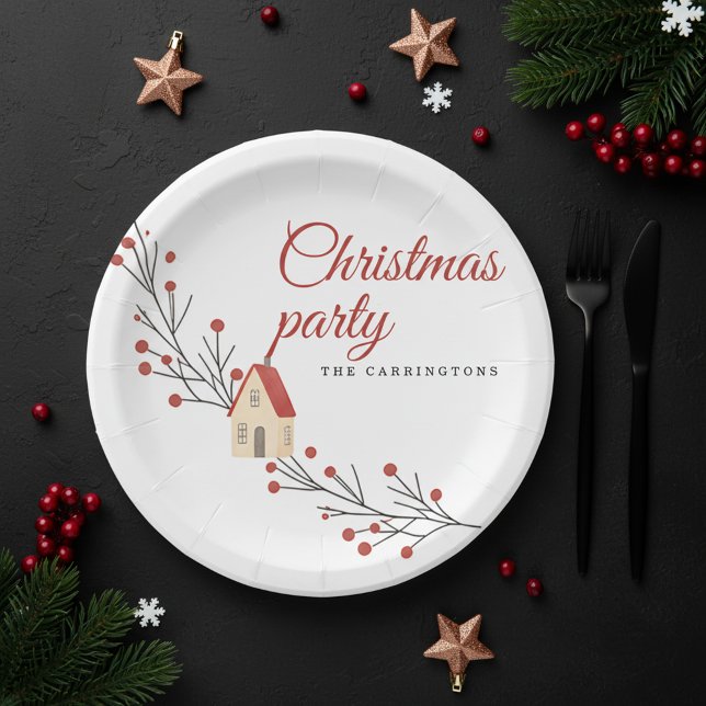 Plato De Papel Holiday Berry Branch Christmas (party plates)