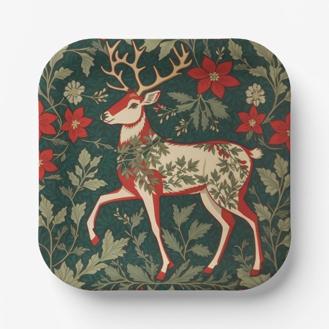 Plato De Papel Holiday Cheer Reindeer William Morris Inspired (Anverso)