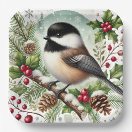 Plato De Papel Holiday Chickadee