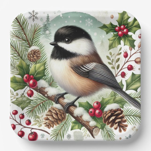 Plato De Papel Holiday Chickadee (Anverso)