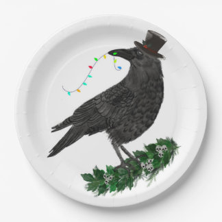 Plato De Papel Holiday Crow with Top Hat