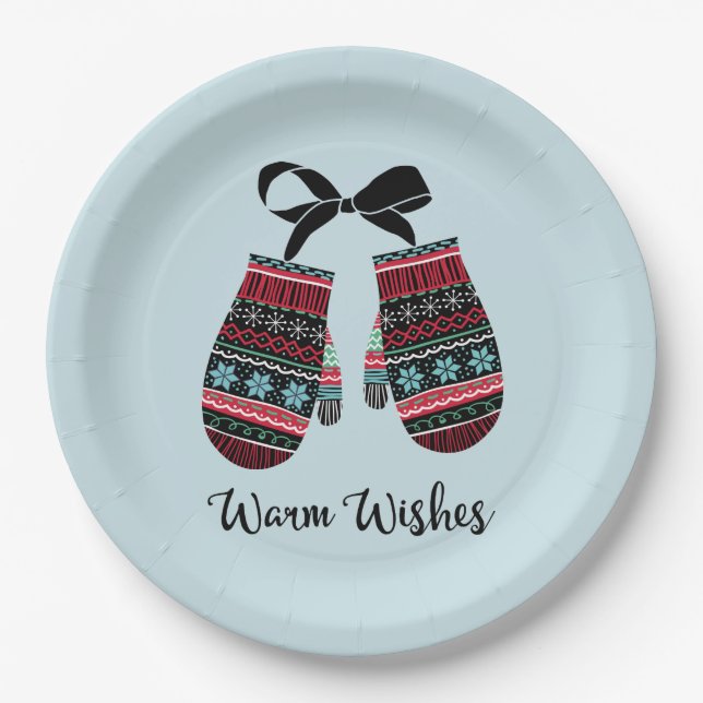 Plato De Papel Holiday Mittens Warm Warm Navidades Plates de pape (Anverso)