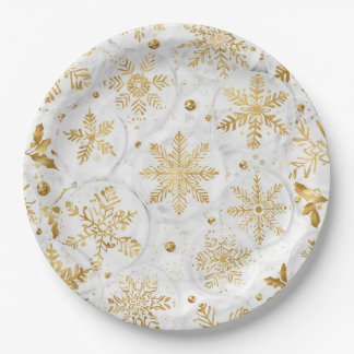 Plato De Papel Holiday paper plate in gold and white