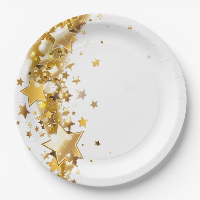 Plato De Papel Holiday Paper Plates Gold Stars (Anverso)