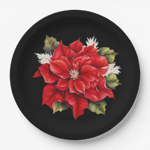 Plato De Papel Holiday Poinsettia
