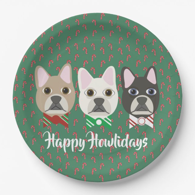 Plato De Papel Holiday Pups Candy Cane (Anverso)