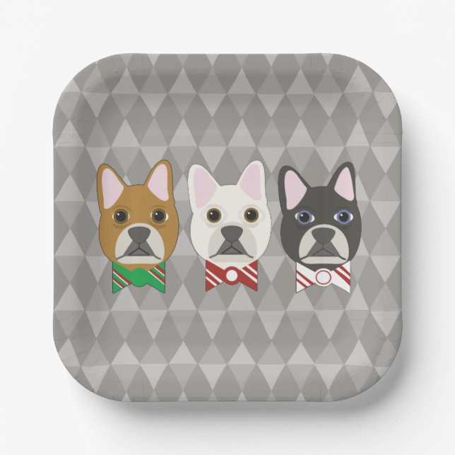 Plato De Papel Holiday Pups Gray Diamond (Anverso)