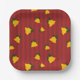 Plato De Papel Holiday Red Gold Stripe Bells Christmas
