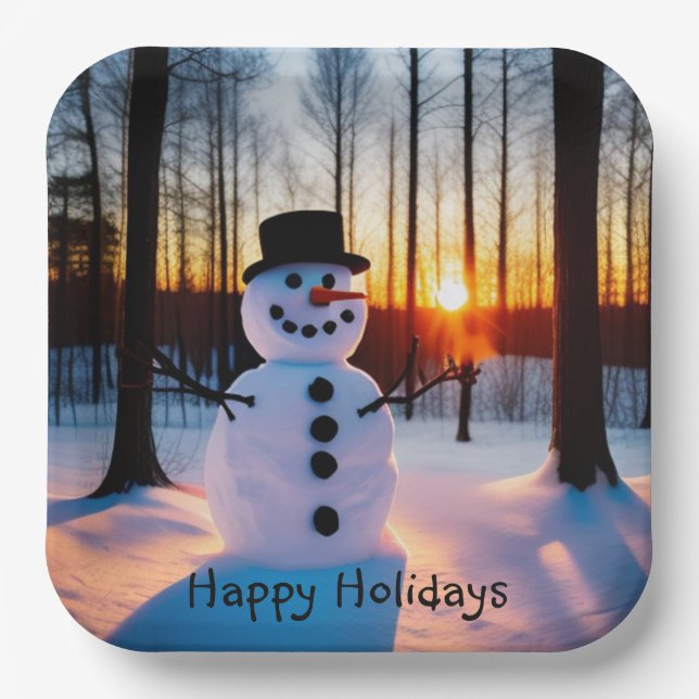 Plato De Papel Holiday Snowman (Anverso)